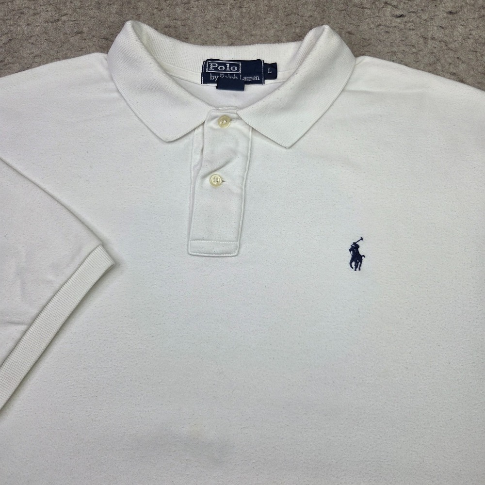 Polo Ralph Lauren Shirt Mens L White Solid Short Sleeve Preppy Logo